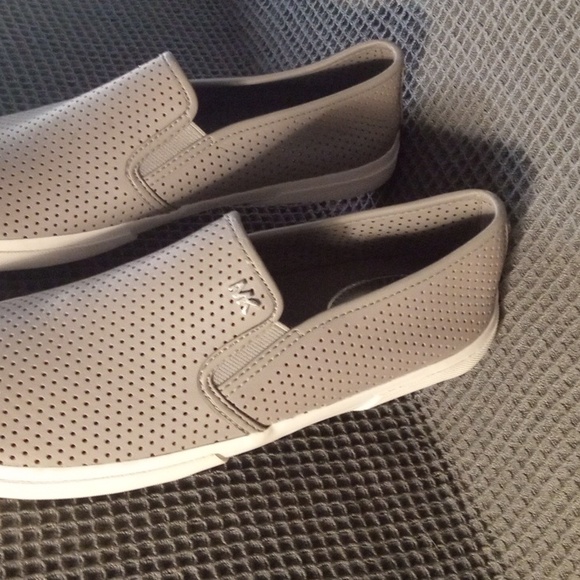 Women's Michael Kors Gray Perforated Leather Slip On Casual Sneaker Shoe - Picture 4 of 9